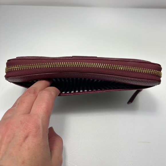 Kate Spade Eden Lane Lacey Zip Around Wallet Merlot Pebbled Leather Bow Accent - Picture 4 of 11